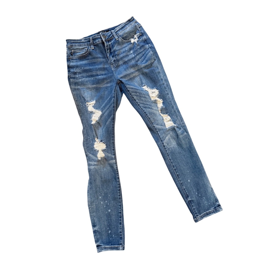 Judy Blue Skinny Fit Distressed‎ Paint Splatter Jeans Medium Wash Size 9/29